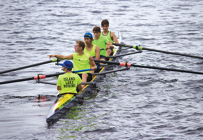 Photos Contributed Members of the Island Lake Rowing Club competed at the Muskoka Fall Classic in Gravenhurst on September 10. Top,  High school boys coxed 4 +, coxie, Mitch Rahn, rowers, Colt Carter, Chany Ahn, Connor Greenwood and Quinn Everett heading to the start line. Middle, Women’s Club 2x, Chris Huet and Paige Burns. Bottom, Paige Burnes after finishing her first race.